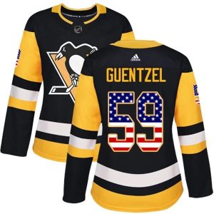 Damen Pittsburgh Penguins Trikot Jake Guentzel 59 Schwarz USA Flag Fashion Authentic